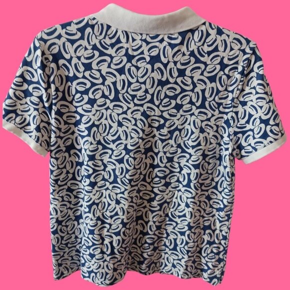 Lands End Womens Collared Casual Polo Shirt Blue/White Hats Print Size PMedium - Picture 2 of 10